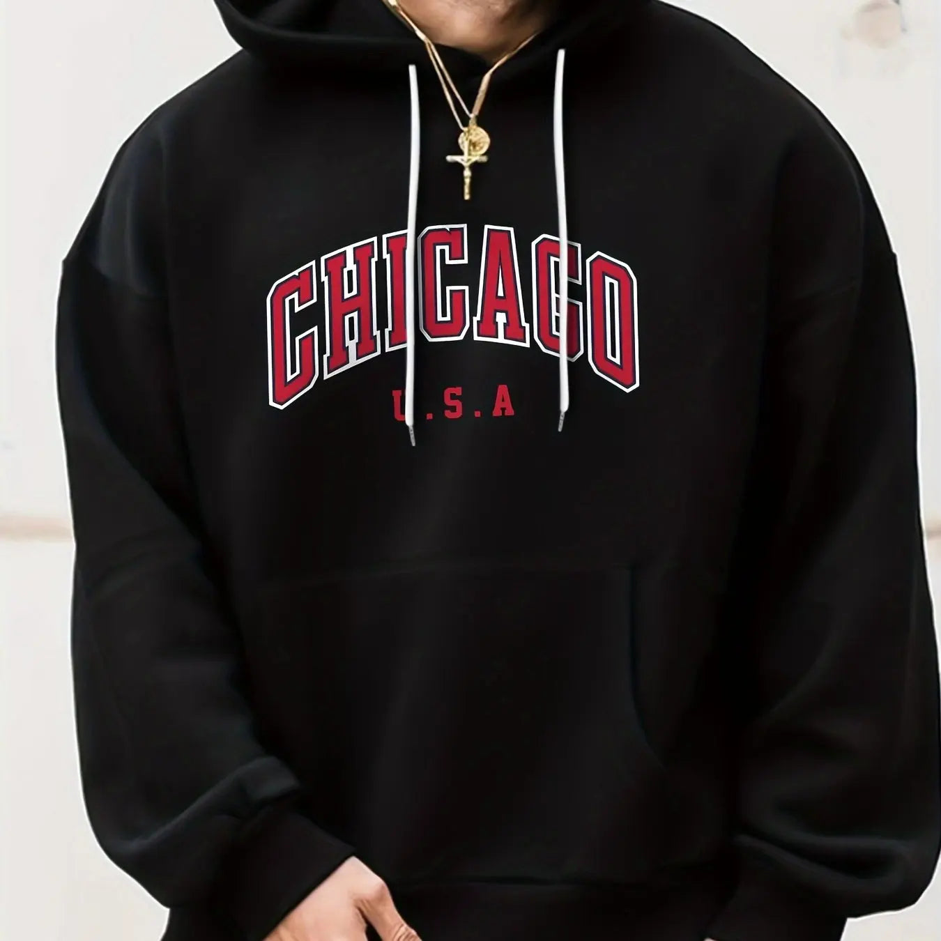 HoodLuxe™ Chicago USA Print Hoodie – Oversized Fleece Sweatshirt for Men