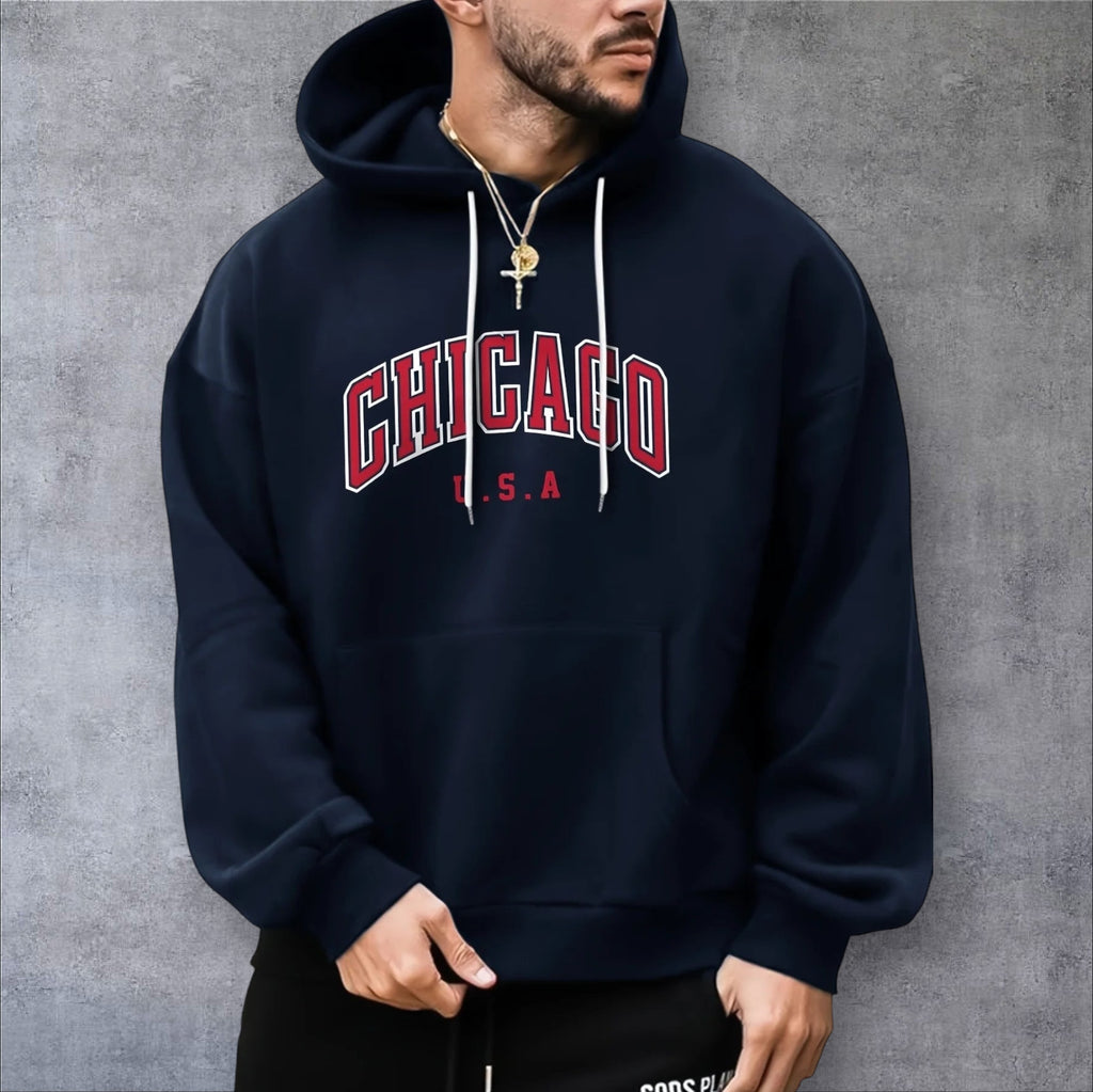 HoodLuxe™ Chicago USA Print Hoodie – Oversized Fleece Sweatshirt for Men