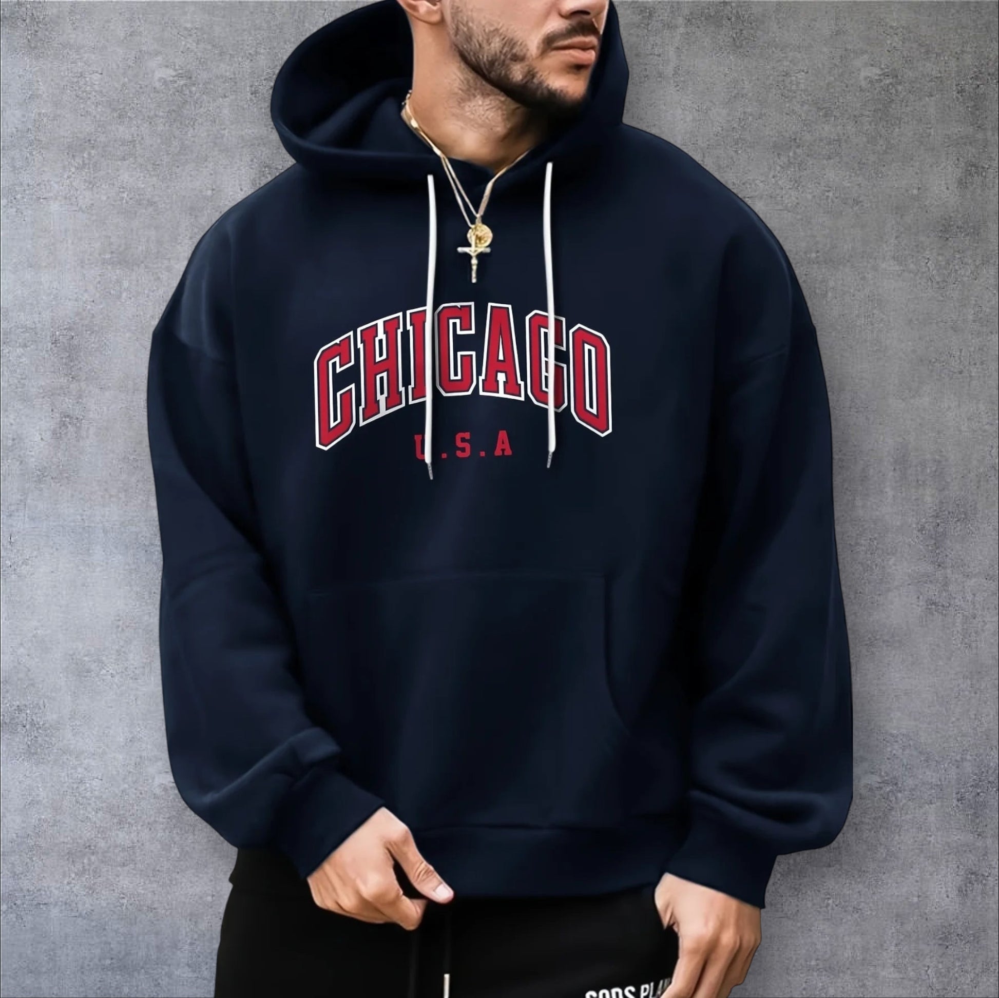 HoodLuxe™ Chicago USA Print Hoodie – Oversized Fleece Sweatshirt for Men