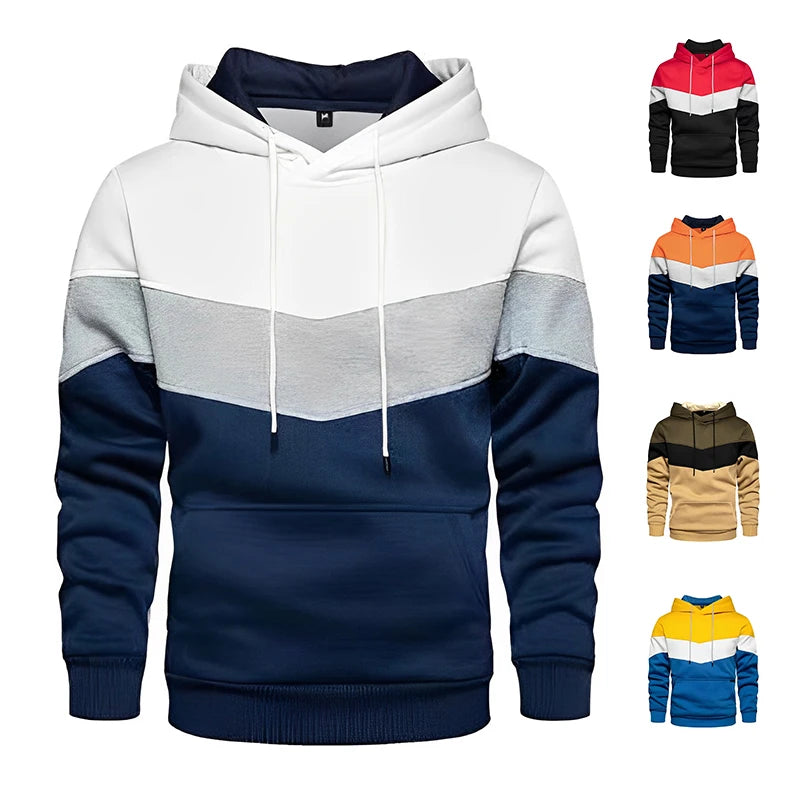 HoodLuxe™ Patchwork Fleece Hoodie – Men’s Thermal Streetwear for Autumn/Winter