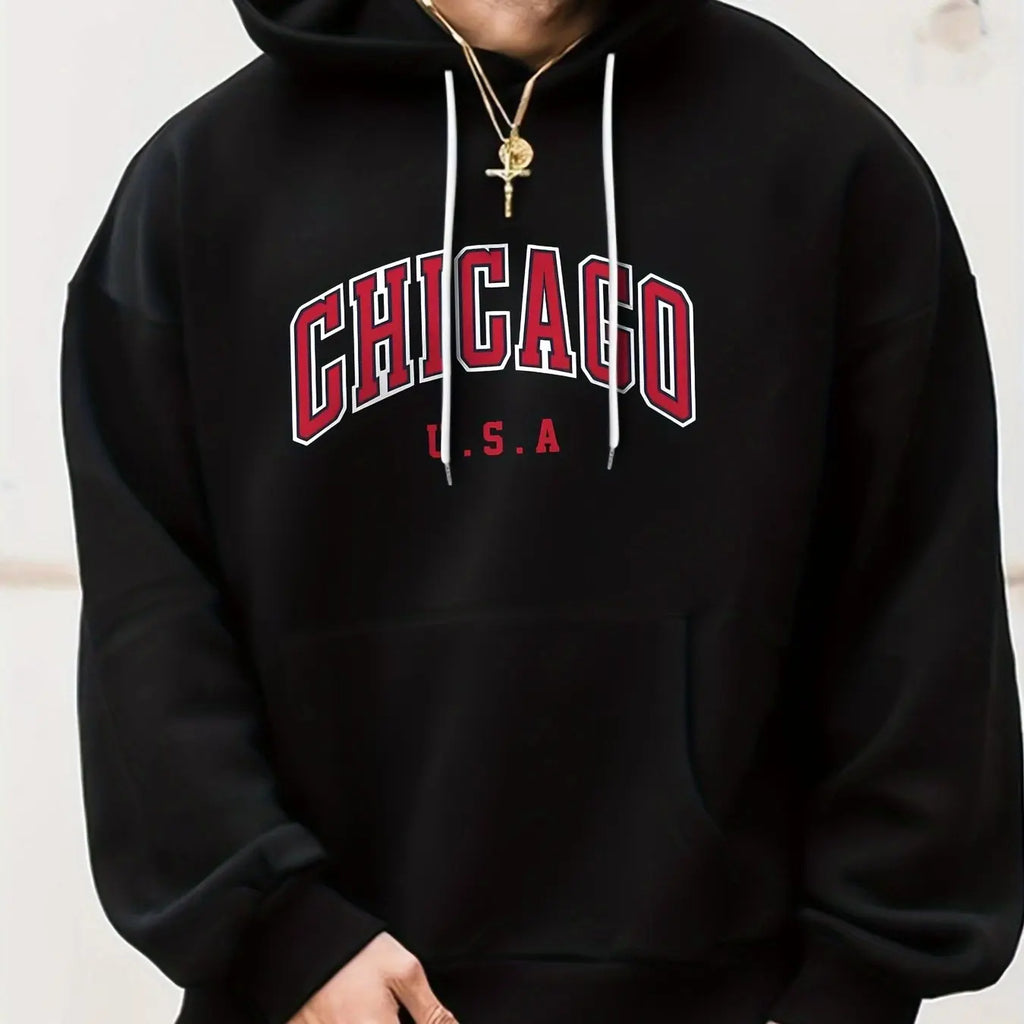 HoodLuxe™ Chicago USA Print Hoodie – Oversized Fleece Sweatshirt for Men