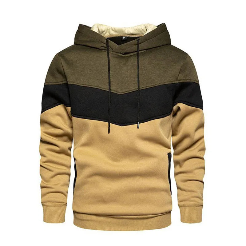 HoodLuxe™ Patchwork Fleece Hoodie – Men’s Thermal Streetwear for Autumn/Winter
