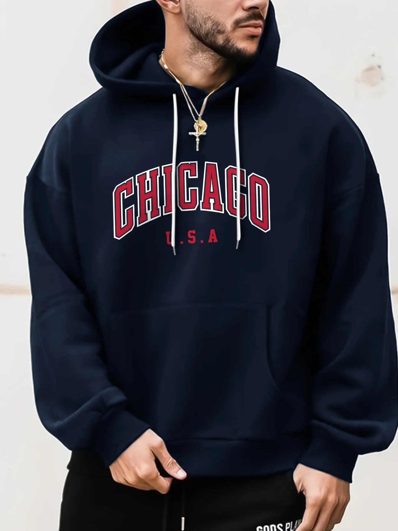 HoodLuxe™ Chicago USA Print Hoodie – Oversized Fleece Sweatshirt for Men