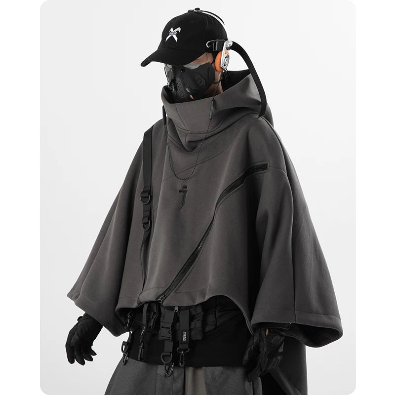 Hoodluxe™ Men's Irregular Functional Zipper Cape Hoodie