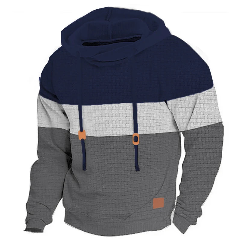 HoodLuxe™ Patchwork Fleece Hoodie – Men’s Thermal Streetwear for Autumn/Winter