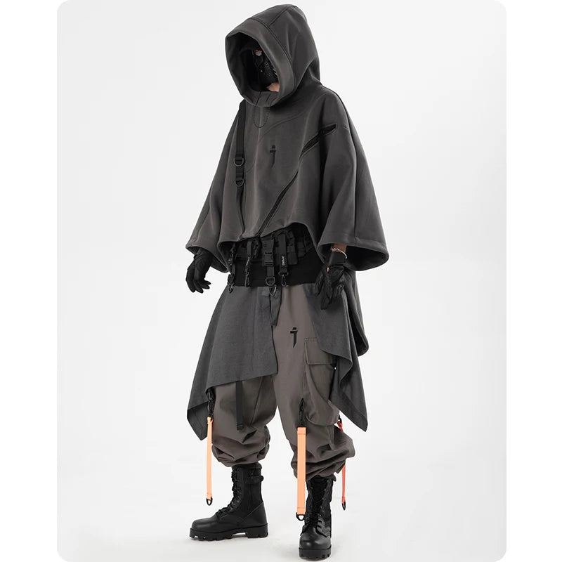 Hoodluxe™ Men's Irregular Functional Zipper Cape Hoodie