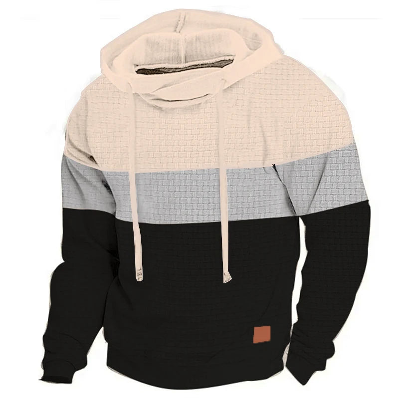 HoodLuxe™ Patchwork Fleece Hoodie – Men’s Thermal Streetwear for Autumn/Winter