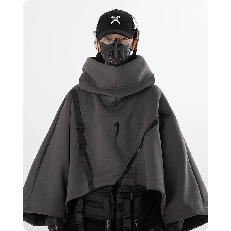 Hoodluxe™ Men's Irregular Functional Zipper Cape Hoodie