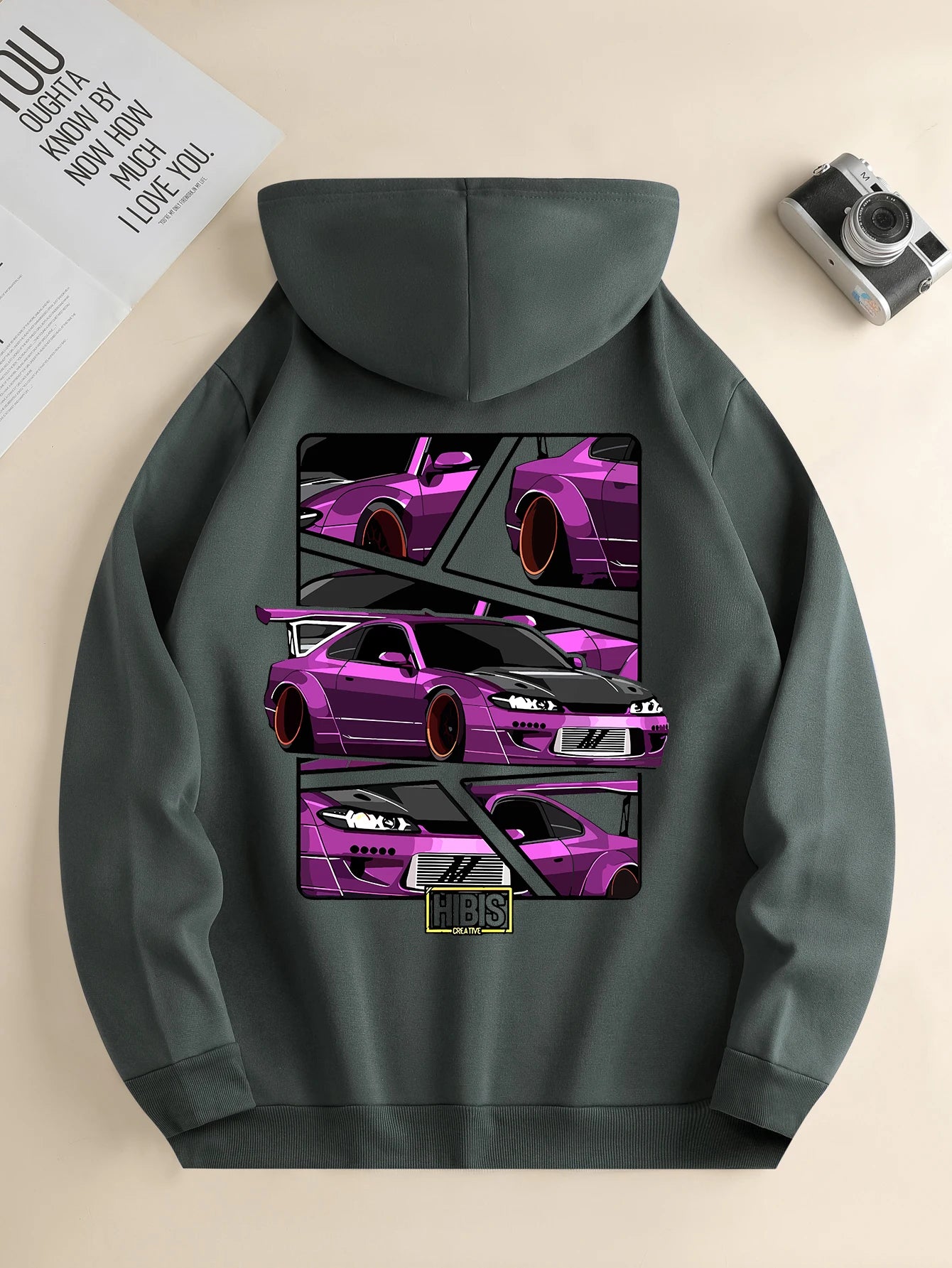 HoodLuxe™ Urban Drive Hoodie – Men's Car Print Streetwear
